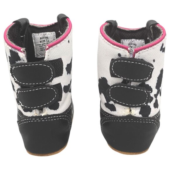 Lil Boot Barn Baby Cow Print Western Boots Size 2 Black/White Faux Leather & Can - Picture 5 of 16